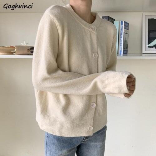Solid Sweaters Women Autumn Single Breasted O-neck Cardigans Plus Size 3XL Simple All-match Female Outwears Preppy-style Ulzzang