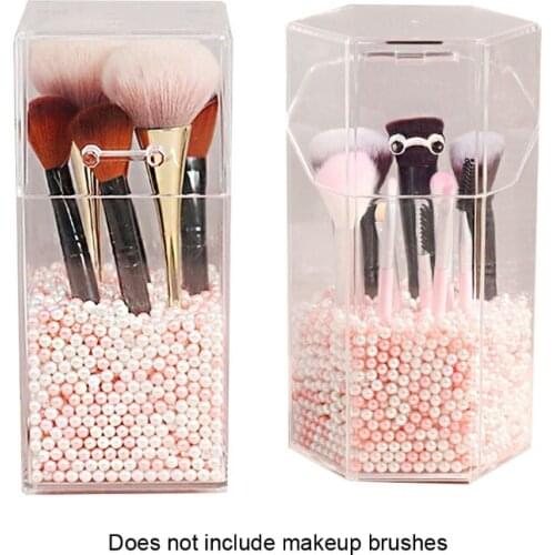 Transparent Makeup Brush Holder Organizer Square/Hexagonal Acrylic Dustproof Cosmetics Brush Storage Box with Lid for Dressing T