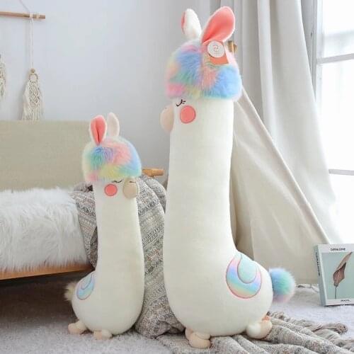 Fluffy Rainbow Hair Alpaca Long Sleep Pillow Stuffed Big Size Alpaca Sheep Plushie Doll Toy Bed Sleep Leg Throw Pillow Cushion