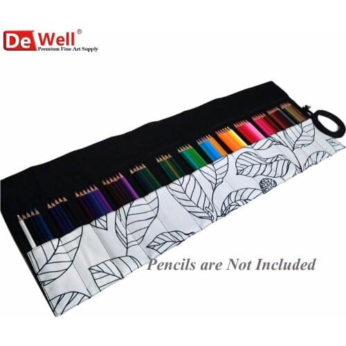 Handmade 36/48/72 Holes Korea Style Cartoon Design Pattern Canvas Pencil Case Roll Up Color Sketch Painting Pen Stationery Bag