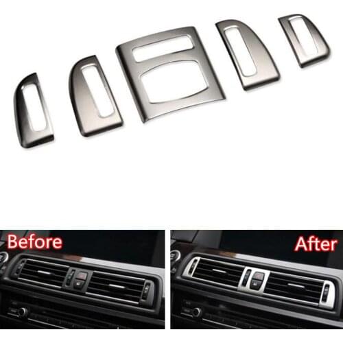 YAQUICKA Stainless Steel Car Front Dashboard Air Conditioner Outlet Vent Frame Trim Strips For BMW 5 series F10 2011-2014 LHD