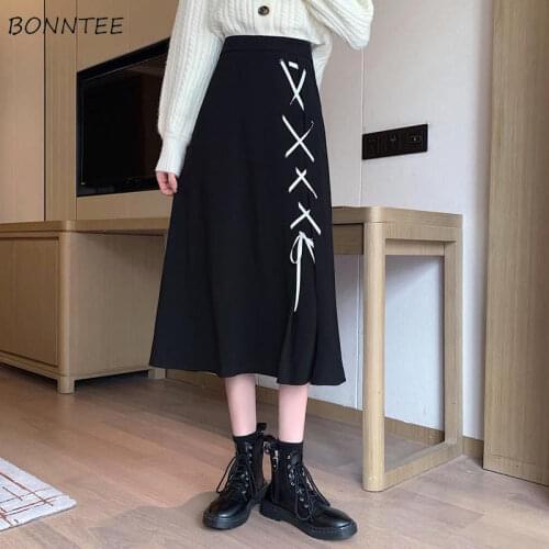 Skirts Women Korean Preppy Style Spring Hipster Lace-up Designed Cool High Street Teens Bottoms Feminine All-match Cozy Smple BF