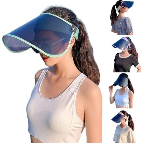 Women Summer Transparent Sun Visor Hat Windproof UV Protection Cover Empty Top Adjustable Foldable Beach Baseball Cap S06 21