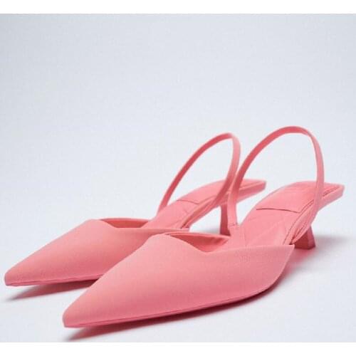 2021 New Brand Women Sandal Shoes Thin Low Heel 4cm Pumps Dress Shoes Ladies Fashion Pointed Toe Shallow Female Slingback Mules
