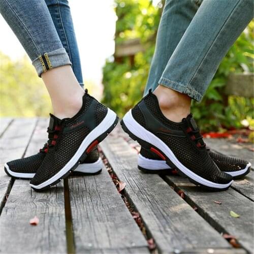 2019 Vulcanized Mesh Breathable Air Cushioning Womens Walking Shoes Female Slip On Hiking Shoes Outdoor Sport Sneakers for Woman