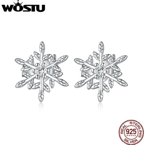 WOSTU Authentic 925 Sterling Silver Romantic Snowflakes Earrings for Women Korean Style Fine Jewelry Moda Bijoux DAE424