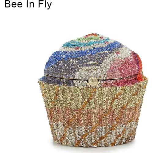Women Fashion Cupcake Crystal Clutch Evening Bags Wedding Party Bridal Diamond Minaudiere Box Mini Handbag Clutches Purse