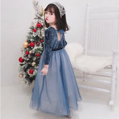 Winter 2021 New Korean Childrens Wear Girls Foreign Style Glittering Gradual Mesh Princess Dress Fluffy Skirt