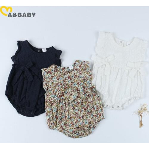 2pcs/lots Ma&Baby Summer Flower Baby Girls Ruffles Romper Infant Newborn Baby Bow Jumpsuit Playsuit Clothing Costumes