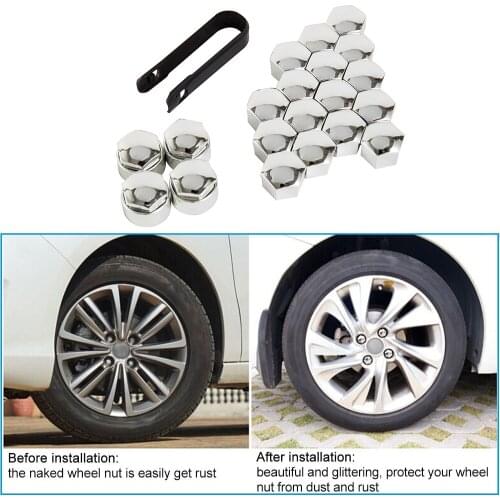 20pcs 17mm Car Wheel Nut Bolt Head Cover Protective Bolt Caps Dust Proof Silver Rims Exterior Decoration Protecting Bolt Rims