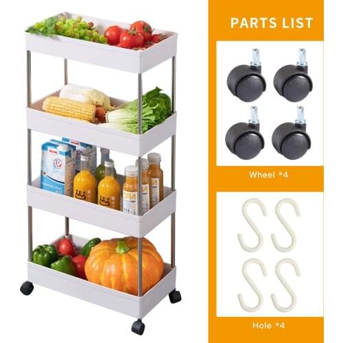 3/4 LayerGap kitchen storage rack slim sliding tower movable assembly plastic bathroom rack wheel saves space Shelf Gap Holder