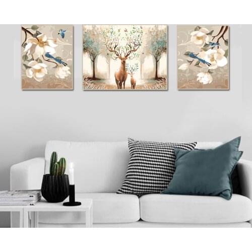 3pcs DIY Oil Painting by Numbers Flower Triptych Pictures Animal Coloring Landscape Abstract Paint Wall Sticker Home Decor Gift