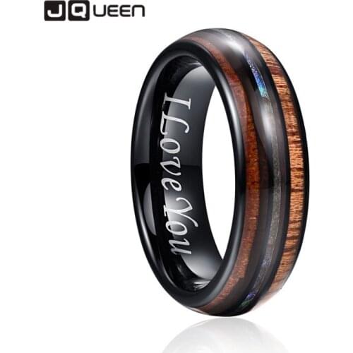 6mm Hawaiian Koa Wood and Abalone Shell Tungsten Carbide Rings Wedding Bands for Men