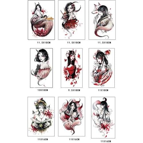 2pcs Temporary tattoo stickers Lolita Cute Japanese anime Fashion Women Body Art Tattoo Sticker Lovely Young Girl
