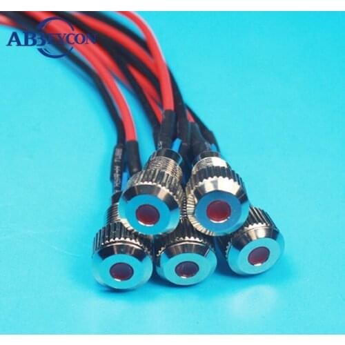 ABBEYCON High quality 8mm led illuminated waterproof metal pilot lamp with 150mm long 22AWG wire soldered 12V indicators