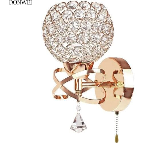 AC 220V Pendant pull switch crystal wall lamp lights Modern Stainless Steel Base lighting wall sconces E14 Socket Wall Lamp