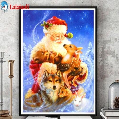New DIY 5D Diamond Painting Santa Claus and animals Diamond Embroidery Winter Snow Cross Stitch Full Drill Mosaic Christmas Gift