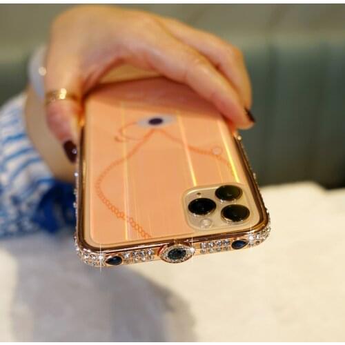 Glitter Shiny Bumper Protective Rhinestone Metal Frame Case Tempered Glass Back Film For iPhone11 Pro X S Max XR SE2 8 7 6S Plus
