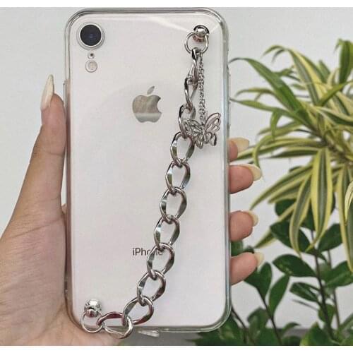 Wrist Strap Crystal butterfly Chain Phone Case For Samsung S21 S21U A41 A31 A72 A52 A10 A20 A31 A50 A70 Transparent Cover