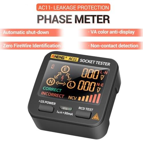 ANENG AC11 Socket Detector Digital Smart Socket Tester Voltage Test US/UK/EU Plug Ground Zero Line Phase Check RCD NCV Test