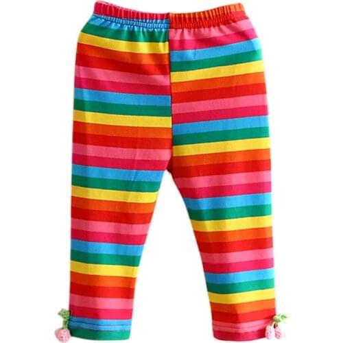 2016 Summer 2 3 4 5 6 7 8 9 10 Years Cute Strawberry Clothing Baby Child Colorful Rainbow Striped Knee Length Kids Girl Leggings