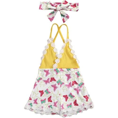 Baby Romper 2020 Toddler Kids Baby Girl Summer Clothes Lace Up Sleeveless V-neck Romper Jumpsuit Outfit Sunsuit