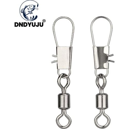 DNDYUJU 100/50pcs Fishing Connector Stainless Steel Swivels Rolling Swivel with Snap Fishhook Lure Fishing Accessories