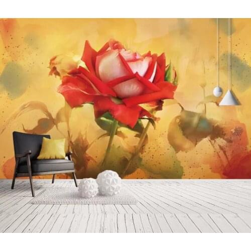 European vintage hand-painted red roses living room bedroom 3D background wall decoration wallpaper murals