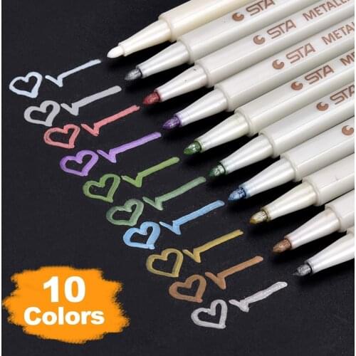 10 Colors Metallic Marker Pen Diy Scrapbooking Crafts Round Tip Paint Art Marker Pen Card Making Photo Album Drawing Supplies
