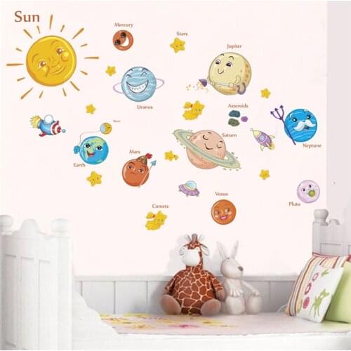 Lovely solar system wall stickers for kids rooms home decor outer space planets earth sun saturn mars wall decals diy mural art