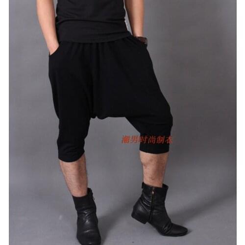 Men Clothing Hiphop Low-rise Pants Harem Pants Loose Calf Length Pants Plus Size Hairstylist Singer Costumes Hot 2020