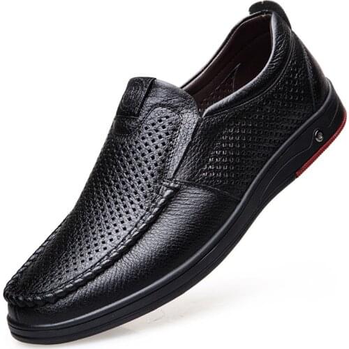 20212021Newly Mens Summer Loafers Shoes Genuine Leather Soft Man Casual Slip-on Cutout Shoes Cowhide Summer Loafers