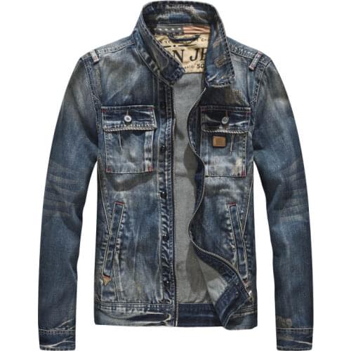 Mcikkny Men Vintage Biker Denim Jackets With Zipper Punk Trucker Outwear Tops For Male Clothing