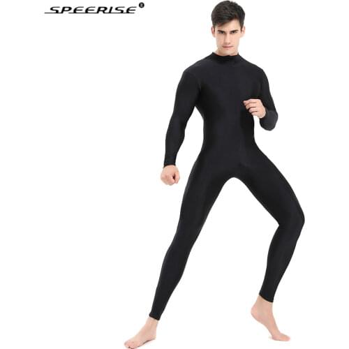 SPEERISE Adult Long Sleeve Unitard Men Spandex Unitard Unisex Mock Neck Bodysuit Full Length Dancewear Ballet Leotard