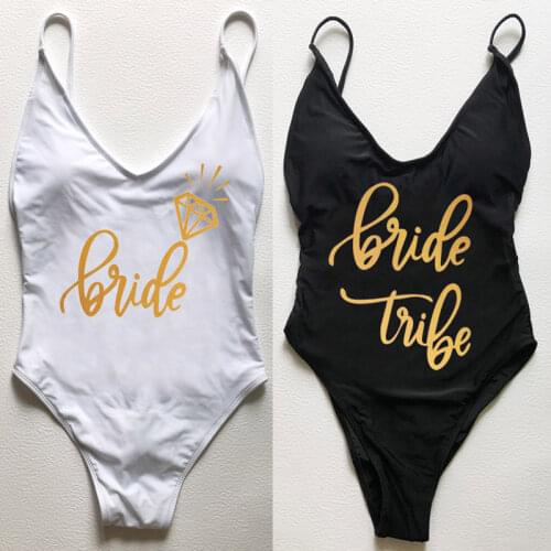 2021 New BRIDE TRIBE Swimwear Women Padded One Piece Swimsuit Bachelor Party Bathing Suit Sexy Bodysuit Female Adjustable straps