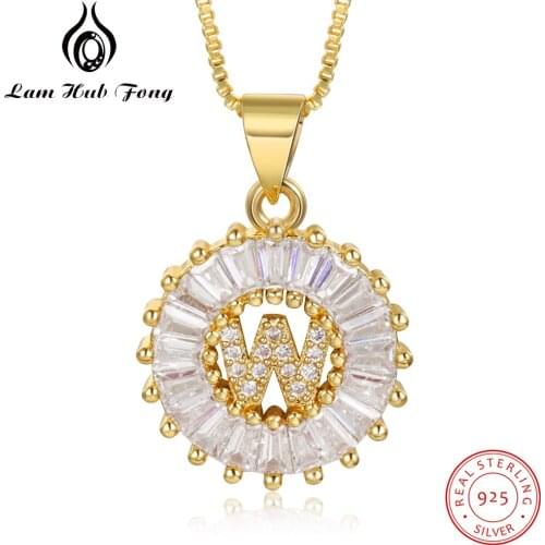 925 Sterling Silver Initial Necklaces A-Z Alphabet Letter Pendant Necklaces Cubic Zirconia Women Jewelry Gifts (Lam Hub Fong)