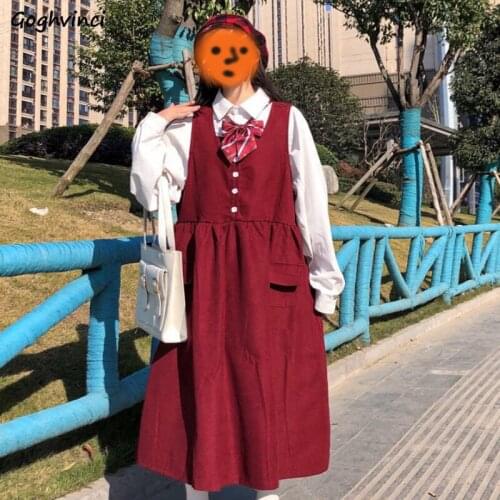 Sleeveless Dress Women Kawaii Solid Pockets Straps Pleated Preppy Japan Style Teenagers Mid-calf Dresses Elegant Loose All-match