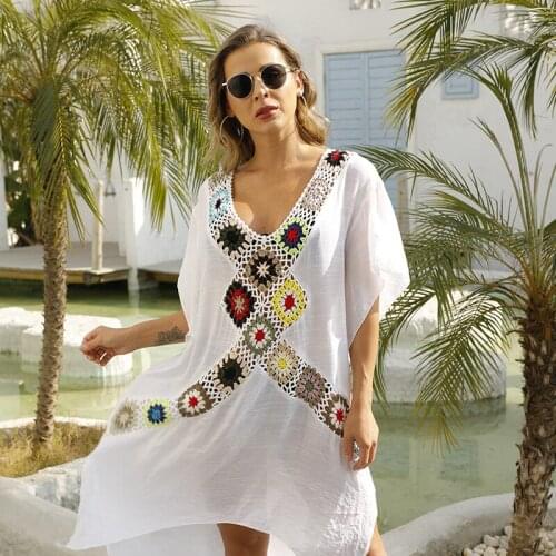Beach Dress 2021 Summer Sexy Short-Sleeved Solid Color V-Neck Cotton Holiday Beachwear Cover Ups For Swimwear Women