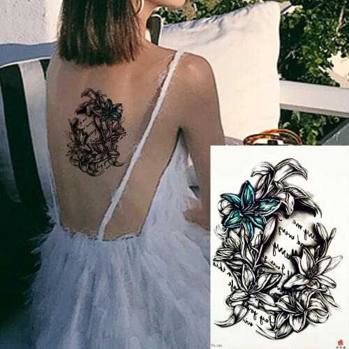 REJASKI Feather Letter Flower Temporary Tattoo Sticker Chains India Ancient Black Tattoos Body Art Arm Back Waterproof Tatoo