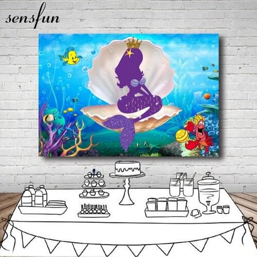Sensfun Girls Little Mermaid Photography Backdrop Customized Under The Sea Fish Mussel Bubble Backgrounds For Photo Studio