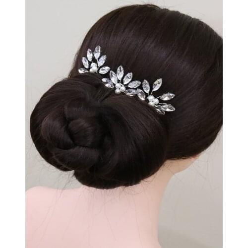 Silver Rhinestone Hairpin for Women Hair Ornaments Prom Clips Bride Headdress Banquet Wedding Bridal Hair Accessories
