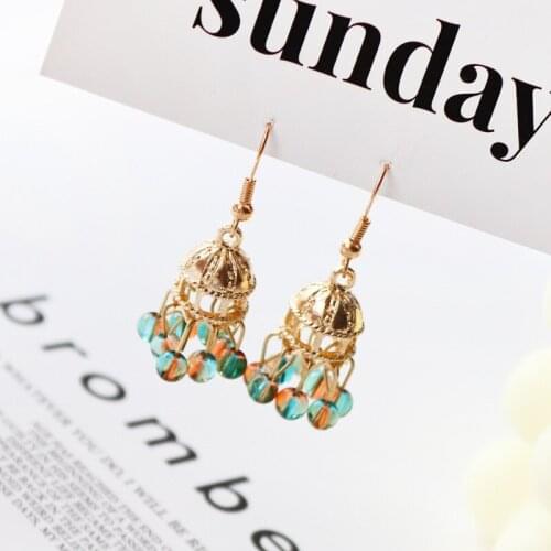 Korean Colorful Castle Drop Earrings Trendy Beach Summer New 2021 Trend Dangle Earrings for Women Crystal Jewelry Gold Brincos