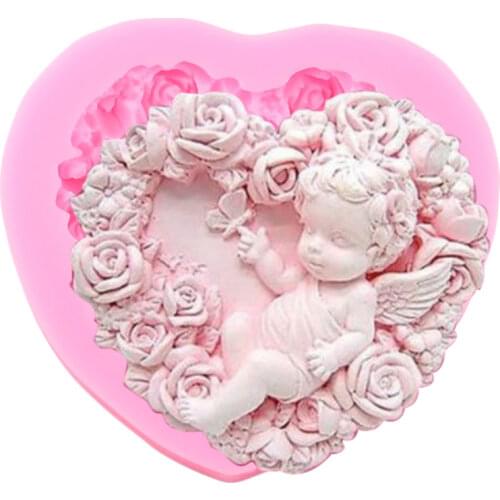 Heart Shaped Rose Angel Craft Soap Silicone Mold Baby Birthday Fondant Molds DIY Cake Decorating Tools Chocolate Gumpaste Moulds