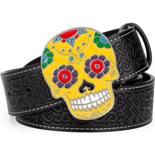 Skeleton Color Buckle Flower Leather Youth Womans Belt Fashion Embossing National Costumes Accessories