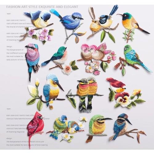 5PCS Birds and Flowers Embroidered Cloth Patch Clothes Diy Decorative Stickers Affixed Adhesive Accessories Flower Iron RS1192