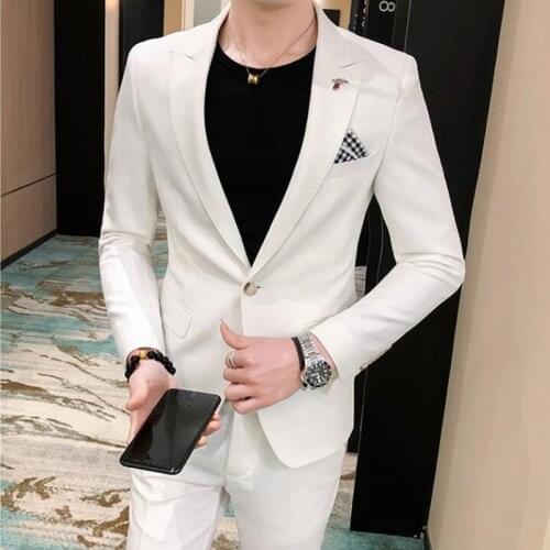 Jacket+Pants) 2021 latest Men Blazers set formal suits pants slim business tuxedo 2 piece suit Terno wedding Male suit S-3XL