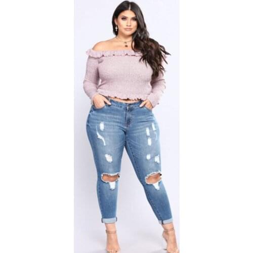 Plus size clothing 2XL-7XL woman ripped jeans skinny denim jeans casual stretch pencil pants office ladies jeans new arrival