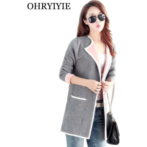 OHRYIYIE Plus Size 4XL Long Cardigan Sweater Women 2021 Spring Autumn Knitted Cardigans Female Patchwork Color Outerwear Coats