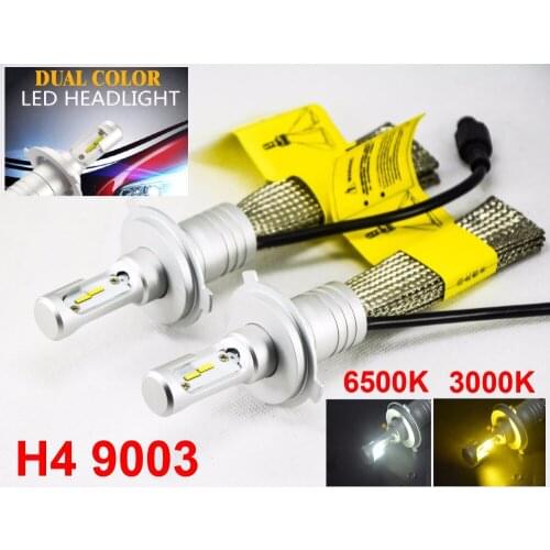 1 Set H4 HB2 9003 Dual-Color S5 LED Headlight 60W 8000LM LMILED ZES Chips Fanless 3000K 6500K Golden Yellow White H/L Lamp Bulbs