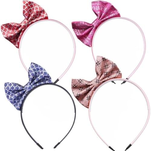 1PC Mermaid Design Girls Sparkly Glitter Hair Bows Hairband for Girls Princess Headband 4inch Shiny Bows Party Hair Accessories